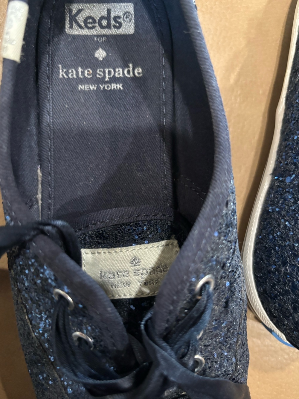 kate spade Navy Glitter bold Satin Ribbon Lace Sneakers - Picture 7 of 8
